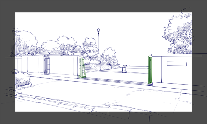 背景資料をアレンジしよう 背景ラフの描き方講座 これで 学校の校門前 の背景イラストが描ける レイアウト編3 いちあっぷ