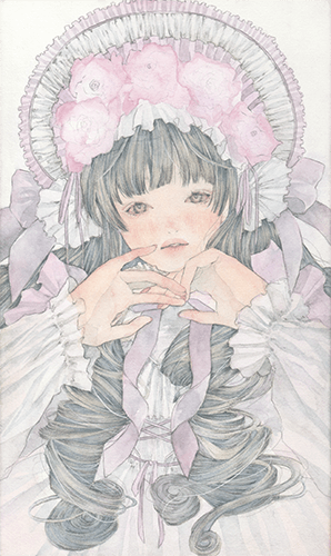 Yahoo!オークション - 手描きイラスト 女の子 オリジナル 水彩 花