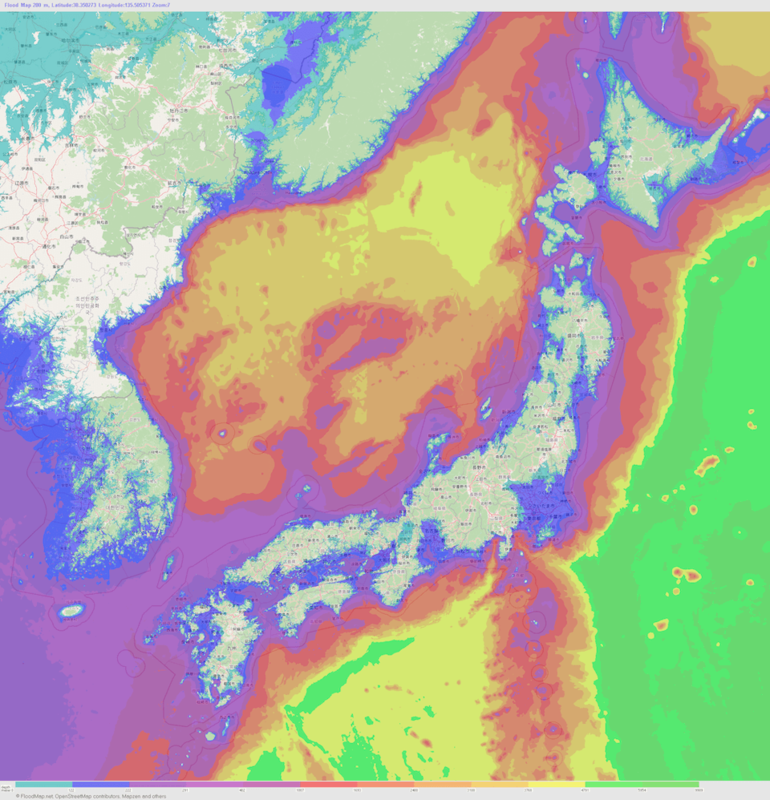海面が200メートル上昇した日本の海岸線。（foodmap.netより）