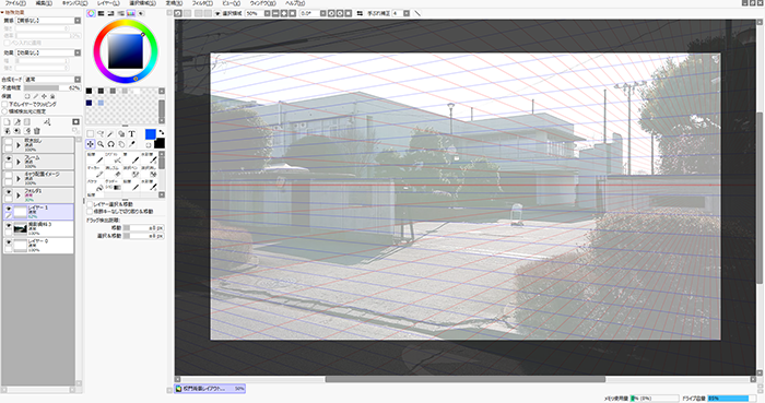 Sai2を使ったパース定規の使い方 これで 学校の校門前 の背景イラストが描ける レイアウト編2 いちあっぷ