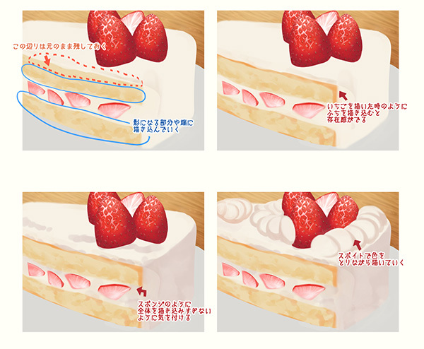 飯テロ注意 美味しく見える食べ物の描き方 ショートケーキ編 いち