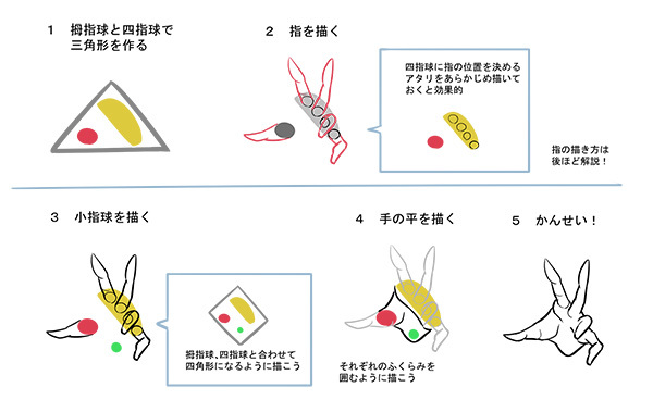 ４つの膨らみ と 消失点 を押さえれば自由自在 手の描き方のキホン いちあっぷ