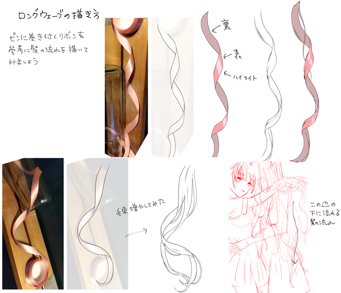 巻き付くリボンを参考にしてみよう ロングウェーブヘアーの描き方 いちあっぷ